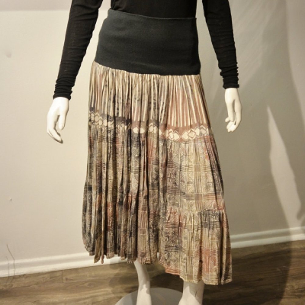 Vintage Mixed Color Batik Rayon Challis Skirt